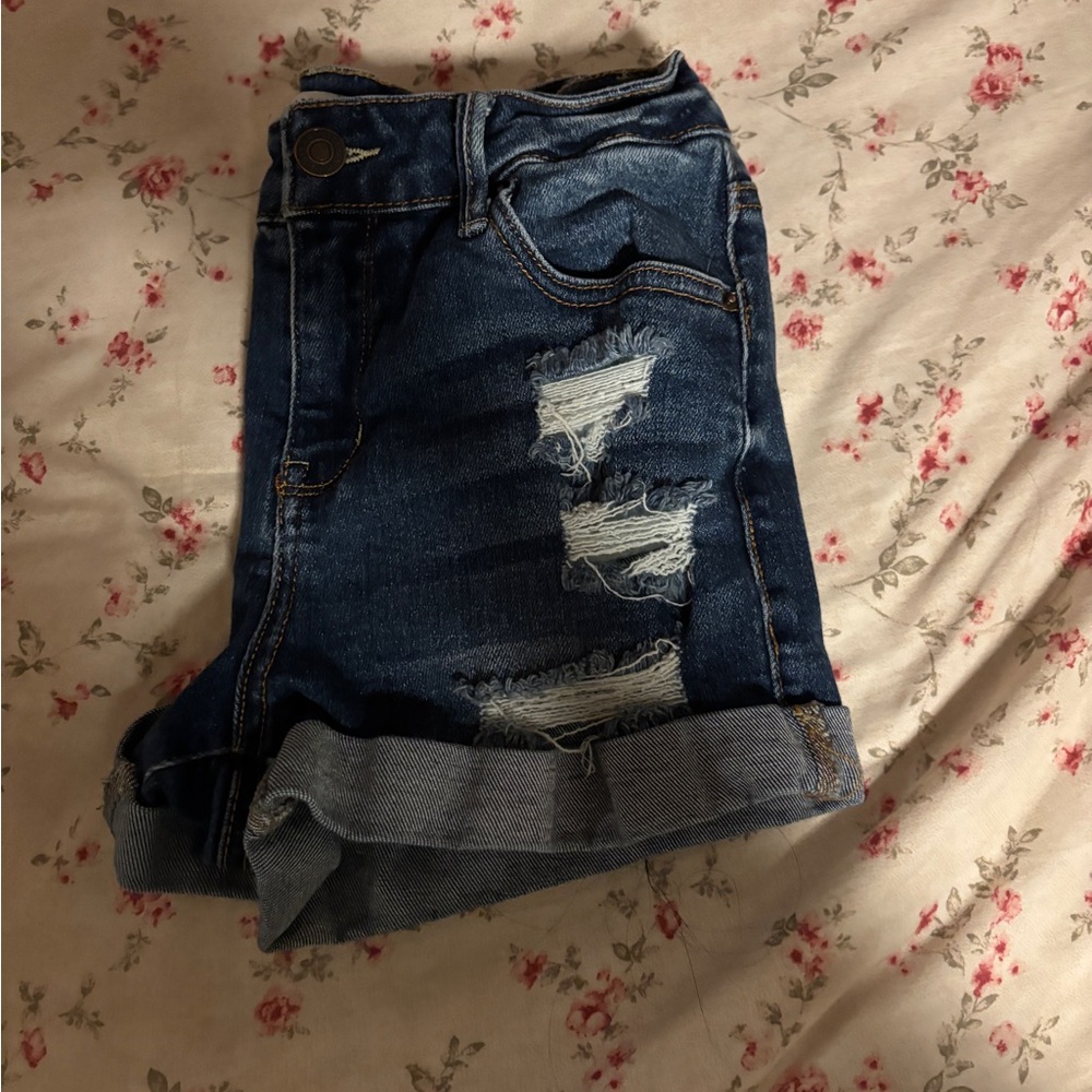 Wax Jean Distressed Blue Denim Shorts